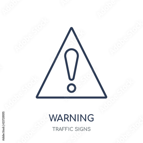 Warning sign icon. Warning sign linear symbol design from Traffic signs collection.