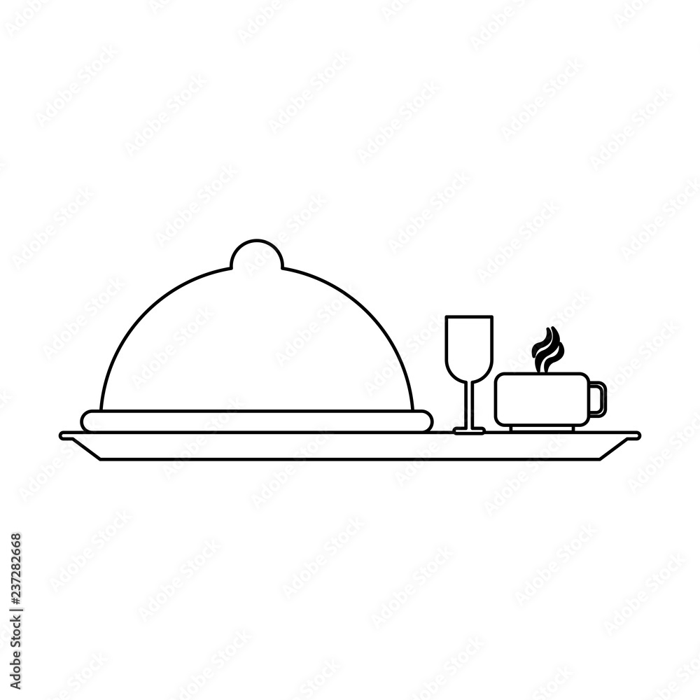 Dish dome with cups on plank black and white Dish dome with cups on plank black and white