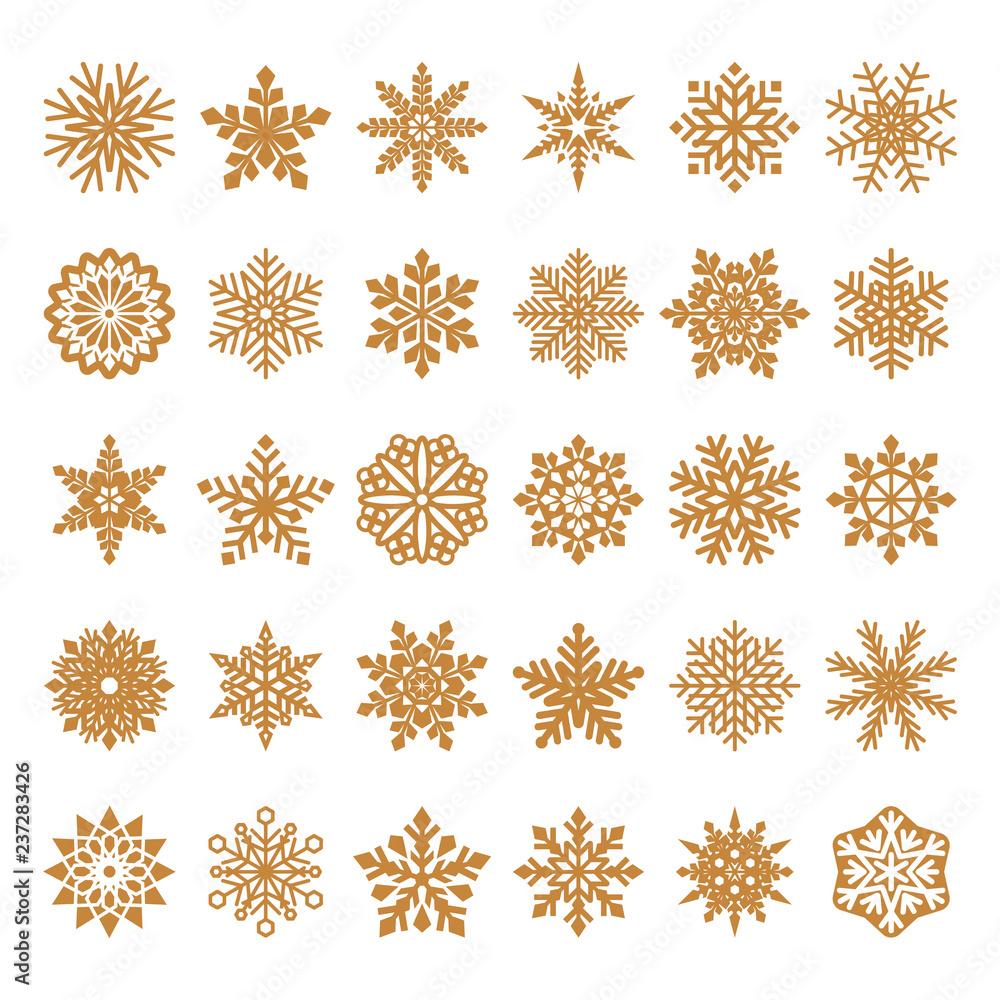 collection of white vector snowflakes on golden background collection of white vector snowflakes on golden background