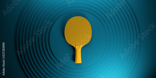 Table tennis or ping pong racket. tournament poster design on abstract color circles backgroung 3d illustration