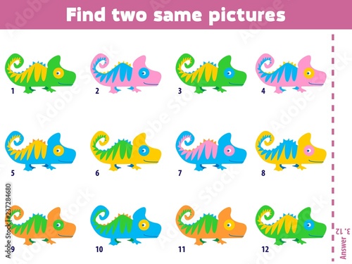 Find two same pictures. Educational matching game for children. Cartoon vector illustration