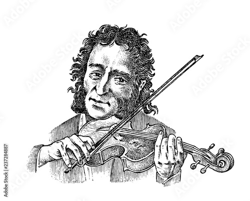 Man plays the violin. Musician with a classic instrument. Performance with a symphony orchestra. Vintage style music concept. Engraved hand drawn monochrome sketch. vector illustration