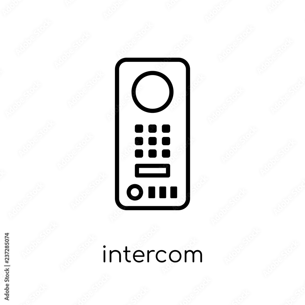 Intercom icon. Trendy modern flat linear vector Intercom icon on white background from thin line smart home collection Intercom icon. Trendy modern flat linear vector Intercom icon on white background from thin line smart home collection