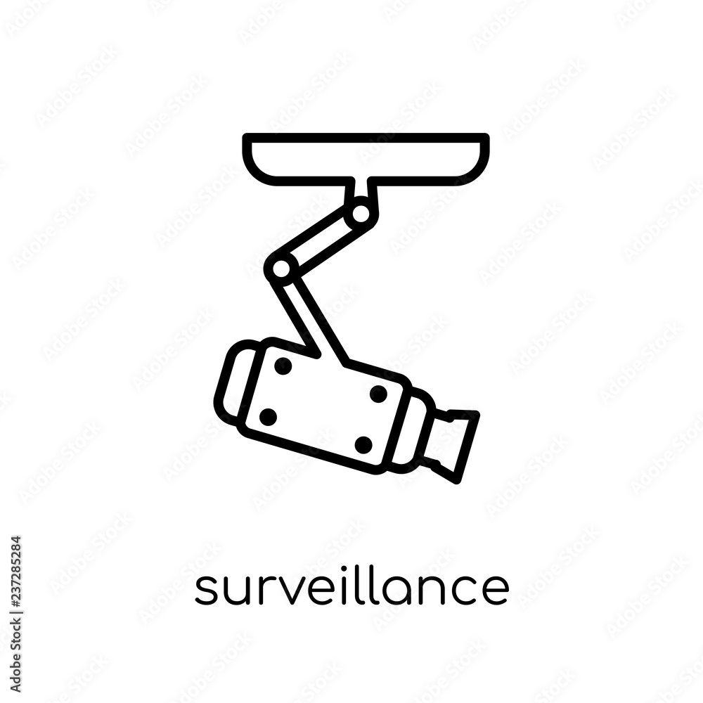 Surveillance icon. Trendy modern flat linear vector Surveillance icon on white background from thin line smart home collection Surveillance icon. Trendy modern flat linear vector Surveillance icon on white background from thin line smart home collection