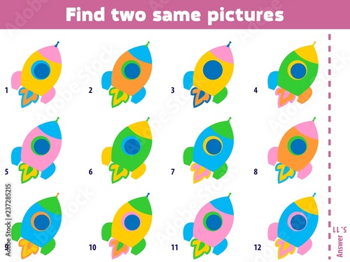Find two same pictures. Educational matching game for children. Cartoon vector illustration