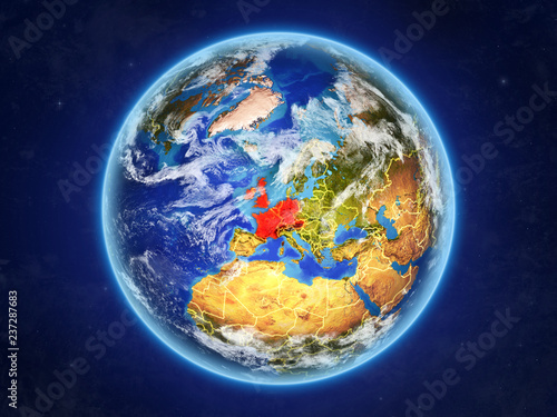Fototapeta Naklejka Na Ścianę i Meble -  Western Europe from space. Planet Earth with country borders and extremely high detail of planet surface and clouds.