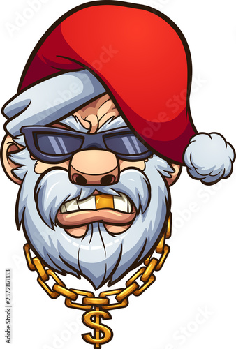 Gangster Santa Claus with a golden tooth and a golden chain. Vector clip art illustration with simple gradients. All in a single layer.