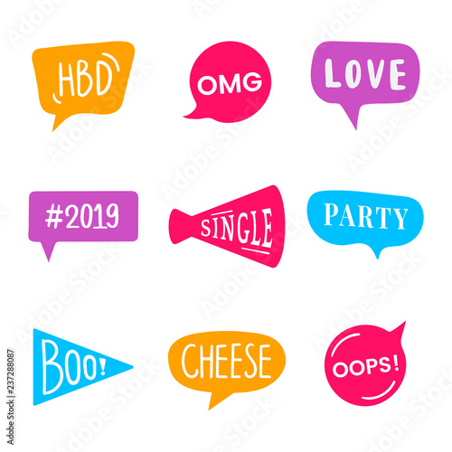 Word expressions set for party photo booth props vector