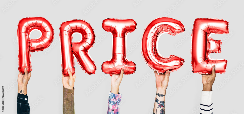 Red alphabet balloons forming the word price Red alphabet balloons forming the word price