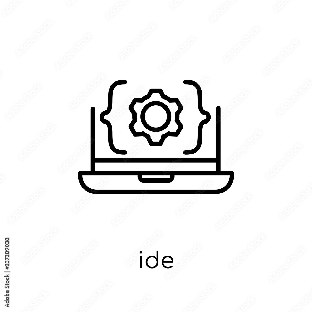 IDE icon. Trendy modern flat linear vector IDE icon on white background from thin line Technology collection IDE icon. Trendy modern flat linear vector IDE icon on white background from thin line Technology collection
