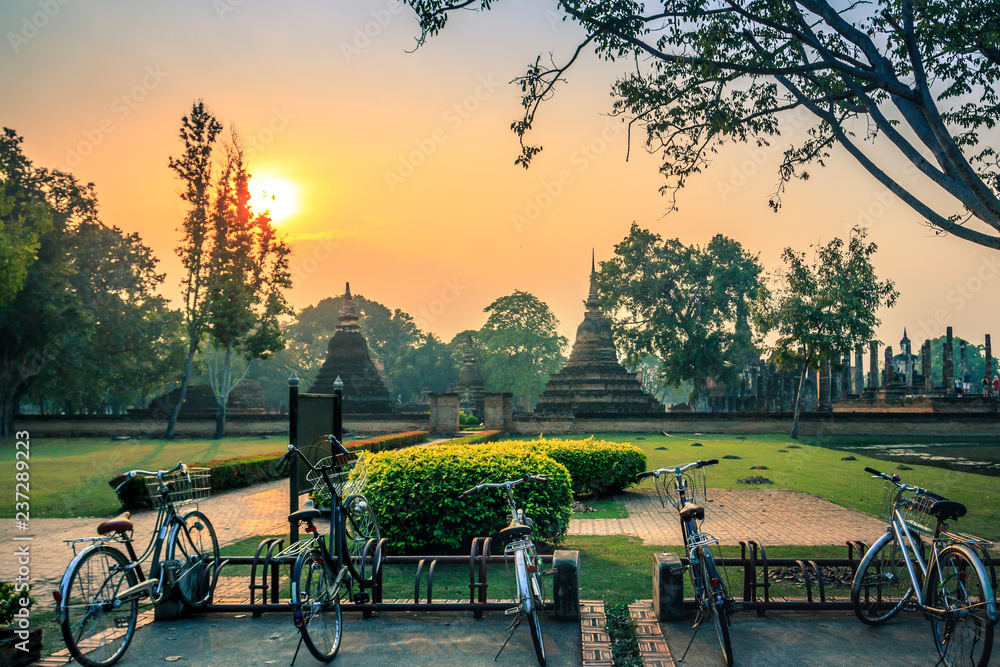 Bike tour at Sukhothai historical park in Thailand