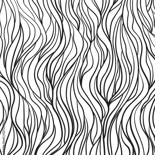 Wavy background. Hand drawn waves. Stripe abstract texture with many lines. Waved pattern. Black and white illustration for banners, flyers or posters