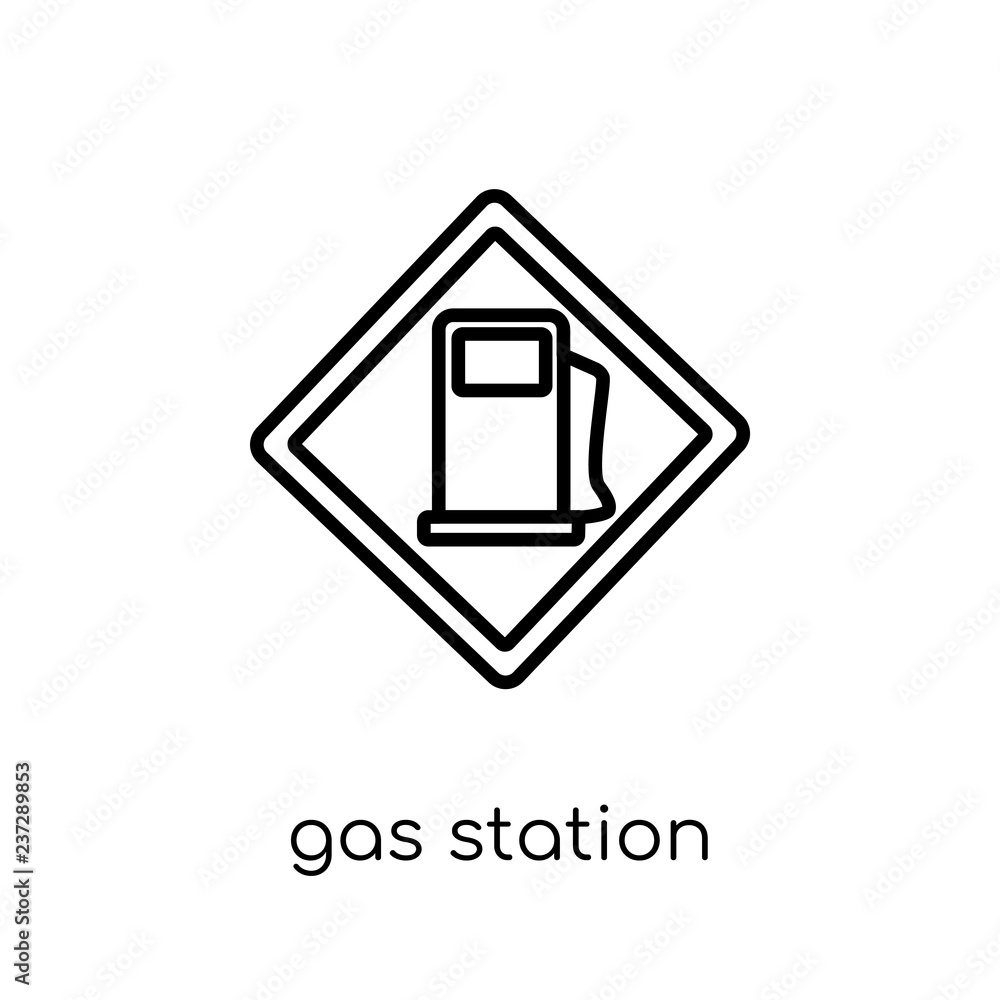 Gas station sign icon. Trendy modern flat linear vector Gas station sign icon on white background from thin line traffic sign collection Gas station sign icon. Trendy modern flat linear vector Gas station sign icon on white background from thin line traffic sign collection
