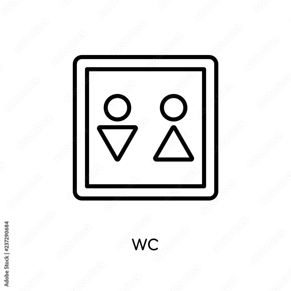 Wc sign icon. Trendy modern flat linear vector Wc sign icon on white background from thin line traffic sign collection Wc sign icon. Trendy modern flat linear vector Wc sign icon on white background from thin line traffic sign collection