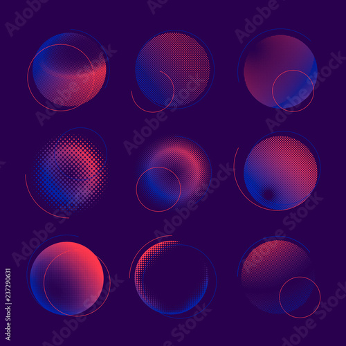 Blue and pink halftone badge vector set