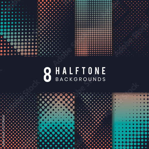Green and orange halftone background vector set