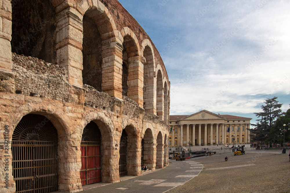 Arena of verona, ancient roman amphitheatre. italy. The Verona Arena (Arena di Verona) is a Roman amphitheatre in Piazza Bra. Italy.
