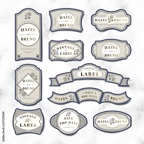 Vintage wedding invitation label vector set
