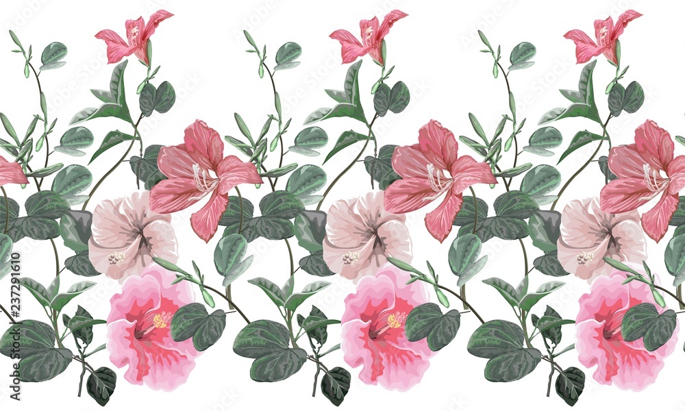 Rose and hibiscus seamless pattern Rose and hibiscus seamless pattern