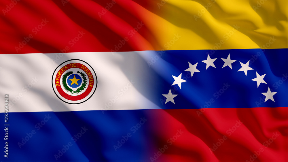 Waving Paraguay and Venezuela Flags