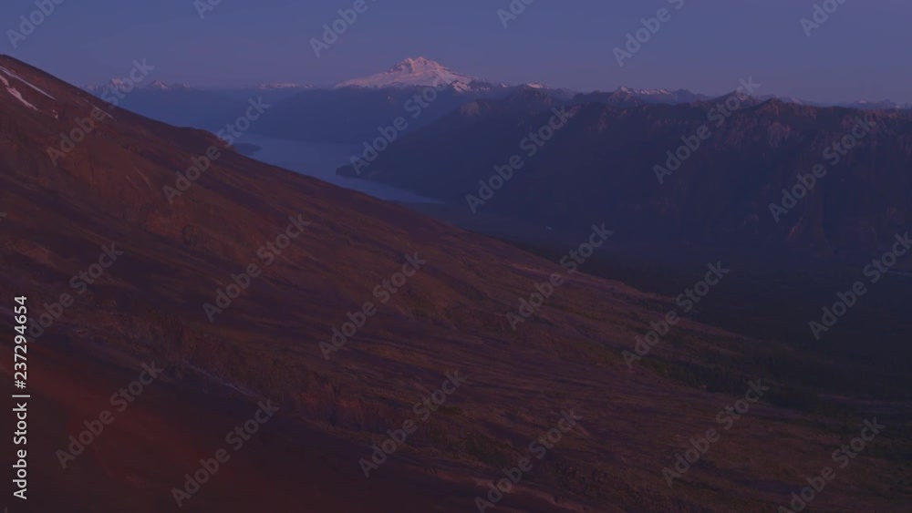 aerial view from the heights of the Osorno volcano with a view to the lake Todos los Santos in the Vicente Perez Rosales National Park aerial view from the heights of the Osorno volcano with a view to the lake Todos los Santos in the Vicente Perez Rosales National Park