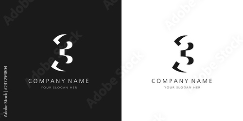 3 logo numbers modern black and white design	 photo
