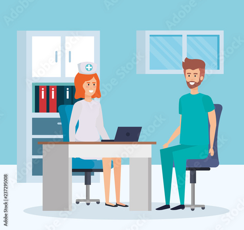 beautiful nurse and practitioner in consulting room