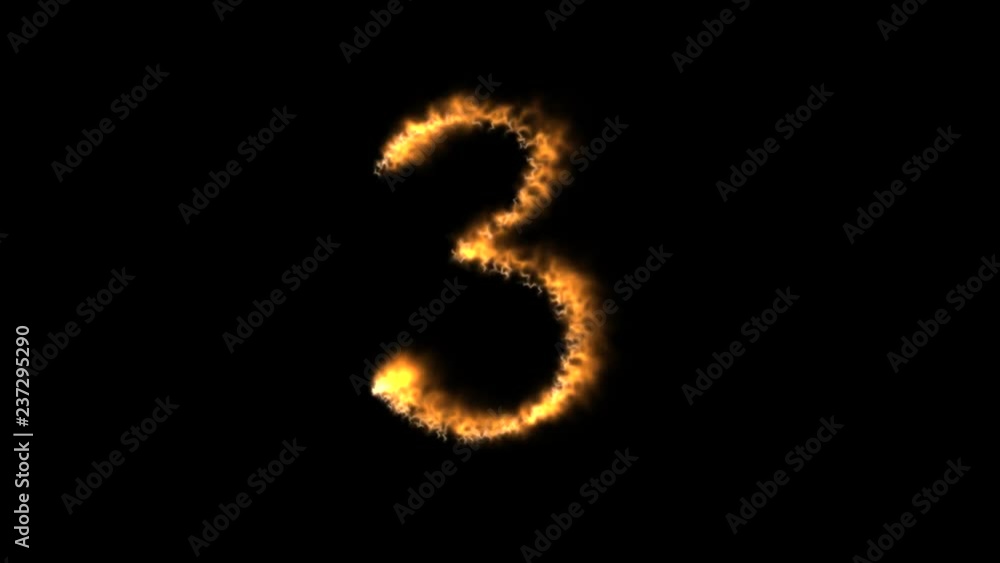 Animated Numbers Written With Fire - Three - 3 Animated Numbers Written With Fire - Three - 3