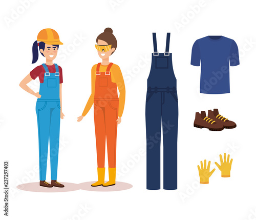 female builders with equipment