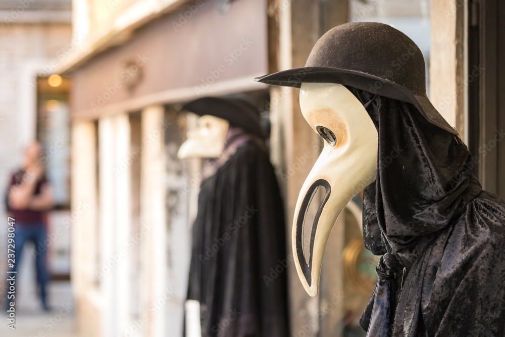 Traditional venetian mannequin in Plague doctor costume, mask and hat.  Stock Photo | Adobe Stock