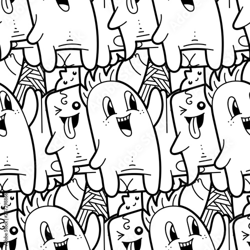 Wallpaper Mural Funny doodle monsters seamless pattern for prints, designs and coloring books Torontodigital.ca
