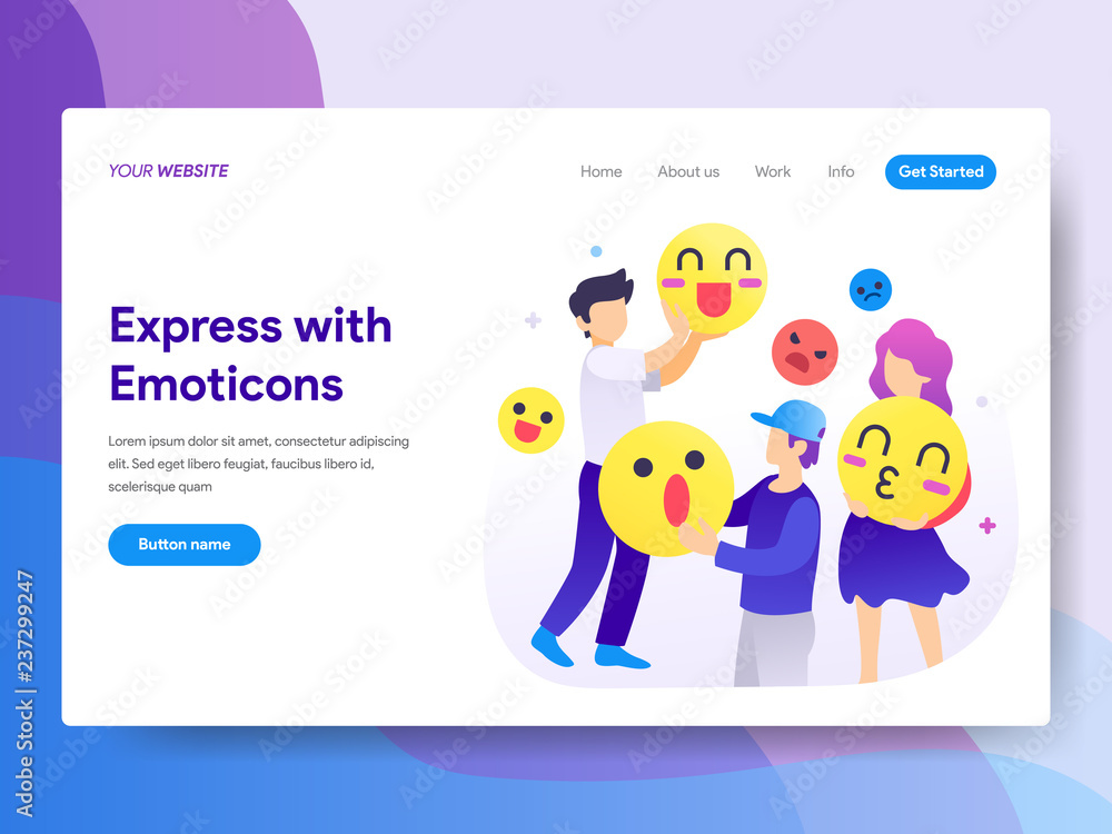 Landing page template of Using Emoticons Concept. Modern flat design concept of web page design for website and mobile website.Vector illustration Landing page template of Using Emoticons Concept. Modern flat design concept of web page design for website and mobile website.Vector illustration