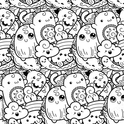 Funny doodle monsters seamless pattern for prints, designs and coloring books