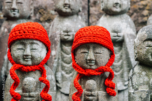 Stone Jizo buddha statue at Hasedera temple in Kamakura, Japan