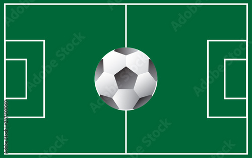Vector and illustration graphic style, soccer field background with layout white line and ball on the center of field.