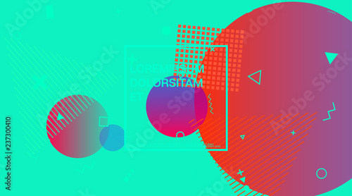 Memphis Minimal Cover Horizontal Vector Template. Neon Gradient Overlay, Small Space Particles Background. Geometric Memphis Design Elements, Horizontal Music Poster. Vintage Elemets Business Design.