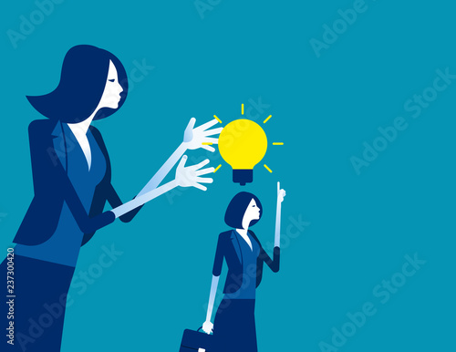 Business team giving idea light bulb to partner. Concept business vector, Teamwork, Creative and Ideas, Cooperation.