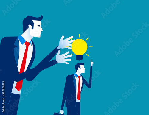 Business team giving idea light bulb to partner. Concept business vector, Teamwork, Creative and Ideas, Cooperation.