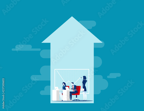 Business person working in arrow symbol. Concept business vector, Teamwork, Cooperation, Analysis.