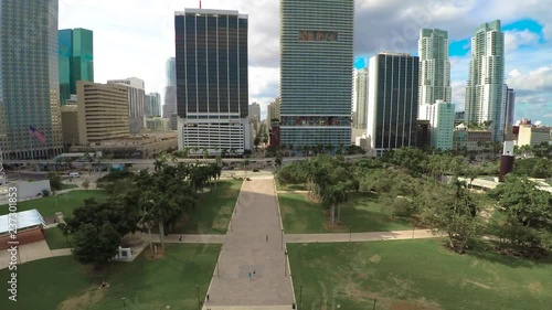 Downtown Miami Bayfront Park Aerial Rise to City photo