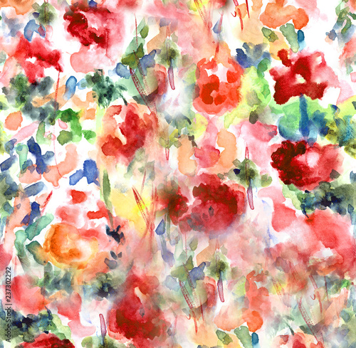 Hand Painted Watercolor Hollyhock Floral Field Art Piece. Watercolor Floral Art