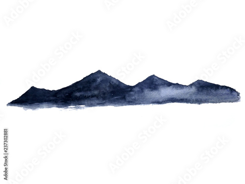 watercolor ink landscape mountain fog . Traditional oriental. asia art style.isolated on a white background © atichat