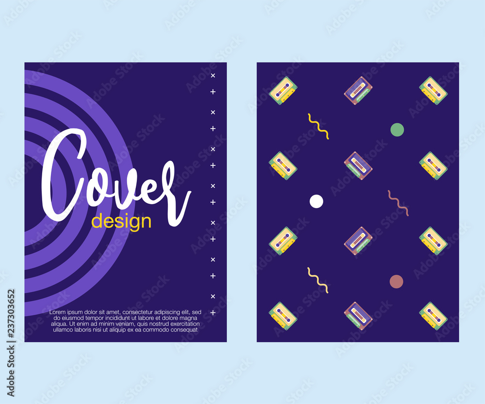 Fototapeta premium Abstract colorful collage poster design template. Cool geometric and retro cover design