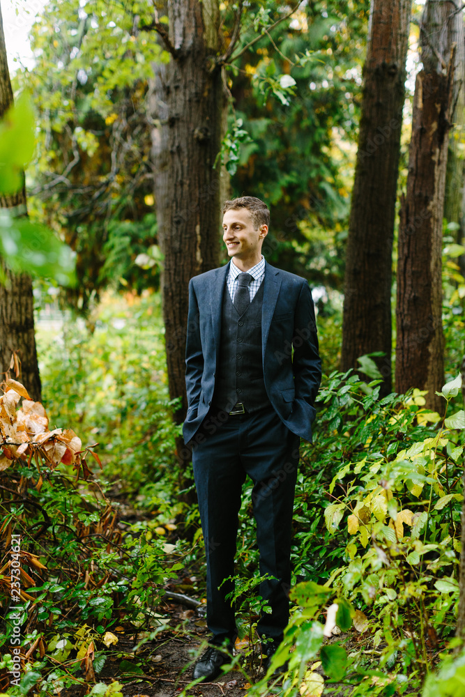 Portrait of Groom Standing in Northwest Forest Portrait of Groom Standing in Northwest Forest