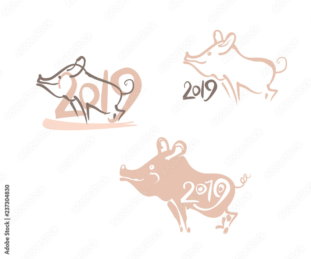 Simple drawn symbols year of the Pig 2019 on the Chinese calendar. Vector template handwritten figures.
Simple drawn symbols year of the Pig 2019 on the Chinese calendar. Vector template handwritten figures.