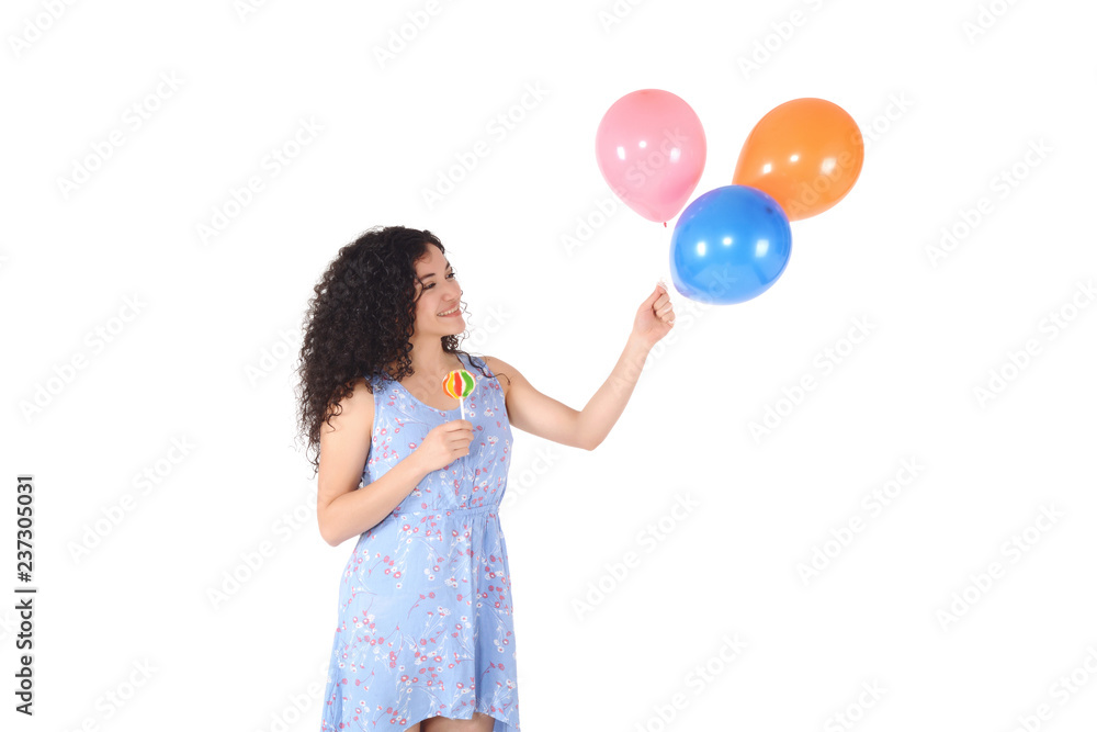 Beautiful Woman with sweet lollipop and baloons. Beautiful Woman with sweet lollipop and baloons.