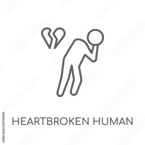 heartbroken human linear icon. Modern outline heartbroken human logo concept on white background from Feelings collection