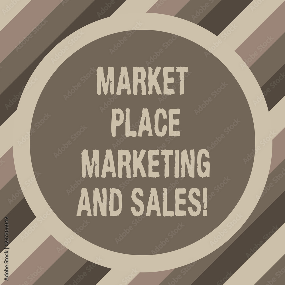 Writing note showing Market Place Marketing And Sales. Business photo showcasing Online modern shopping purchasing Circle with Border Two Tone Round Shape photo with Empty Text Space
