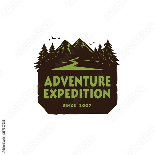 Logo for Camping Mountain Adventure, Emblems, and Badges. Camp in Forest Vector Illustration Design Template