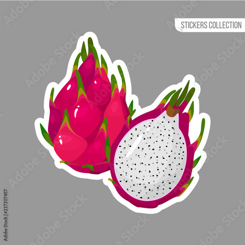 Cartoon fresh Red dragon fruit isolated sticker